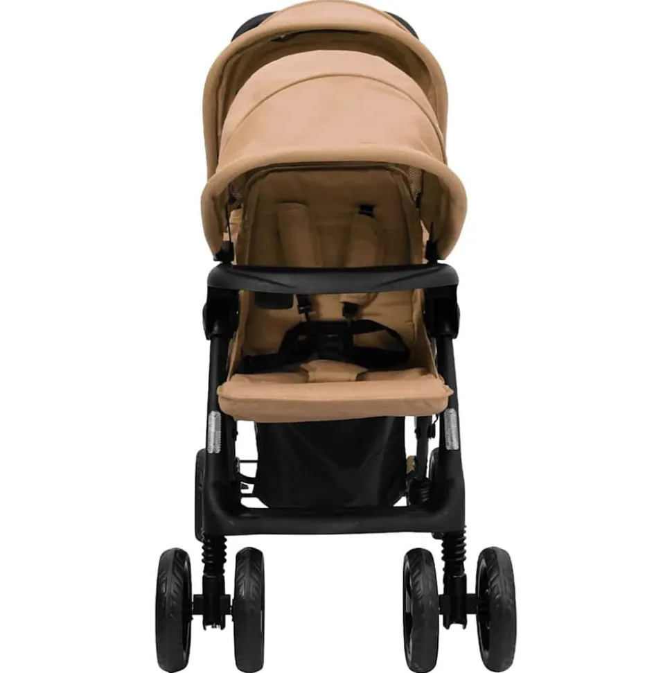 vidaXL Tweelingkinderwagen tandem staal taupe