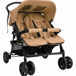 vidaXL Tweelingkinderwagen staal taupe