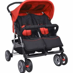 vidaXL Tweelingwagen staal rood en zwart