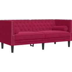 vidaXL Tweezitsbank Chesterfield-stijl en bolsters fluweel wijnrood