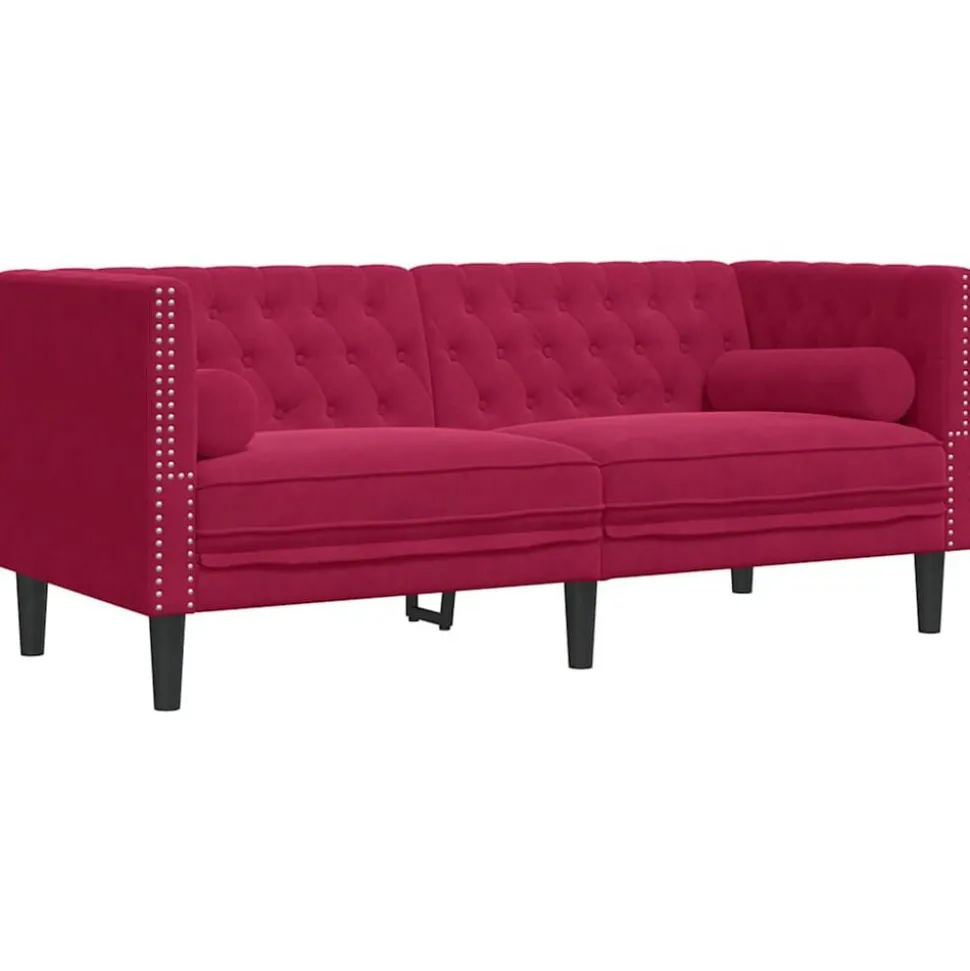 vidaXL Tweezitsbank Chesterfield-stijl en bolsters fluweel wijnrood