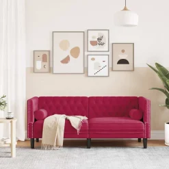 vidaXL Tweezitsbank Chesterfield-stijl en bolsters fluweel wijnrood