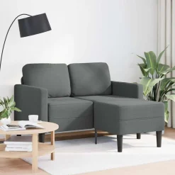 vidaXL Tweezitsbank met chaise longue L-vorm donkergrijs 125 cm stof