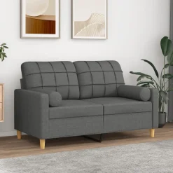 vidaXL Tweezitsbank met sierkussens 120 cm stof donkergrijs