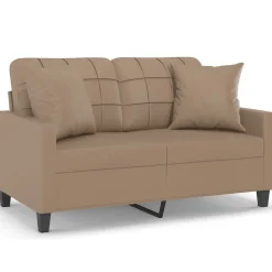 vidaXL Tweezitsbank met sierkussens 120 cm kunstleer cappuccinokleurig