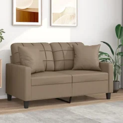 vidaXL Tweezitsbank met sierkussens 120 cm kunstleer cappuccinokleurig