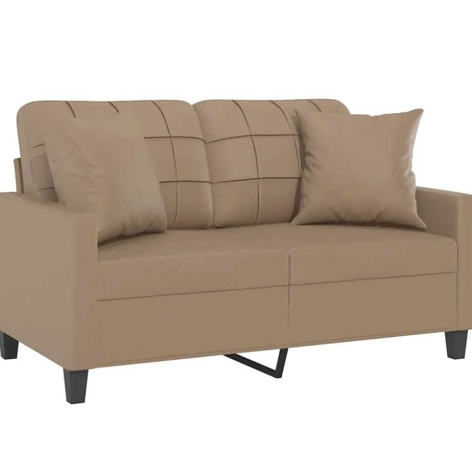 vidaXL Tweezitsbank met sierkussens 120 cm kunstleer cappuccinokleurig