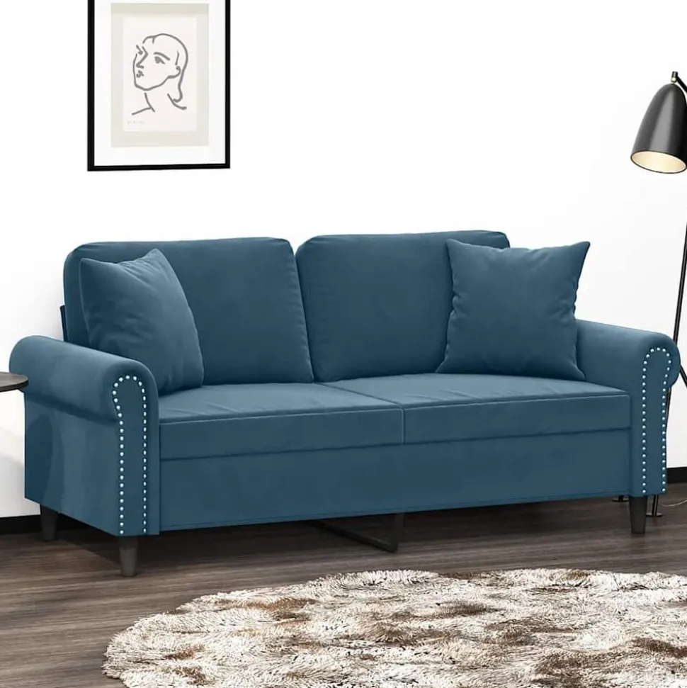 vidaXL Tweezitsbank met sierkussens 140 cm fluweel blauw