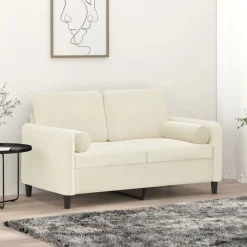 vidaXL Tweezitsbank met sierkussens 120 cm fluweel crèmekleurig