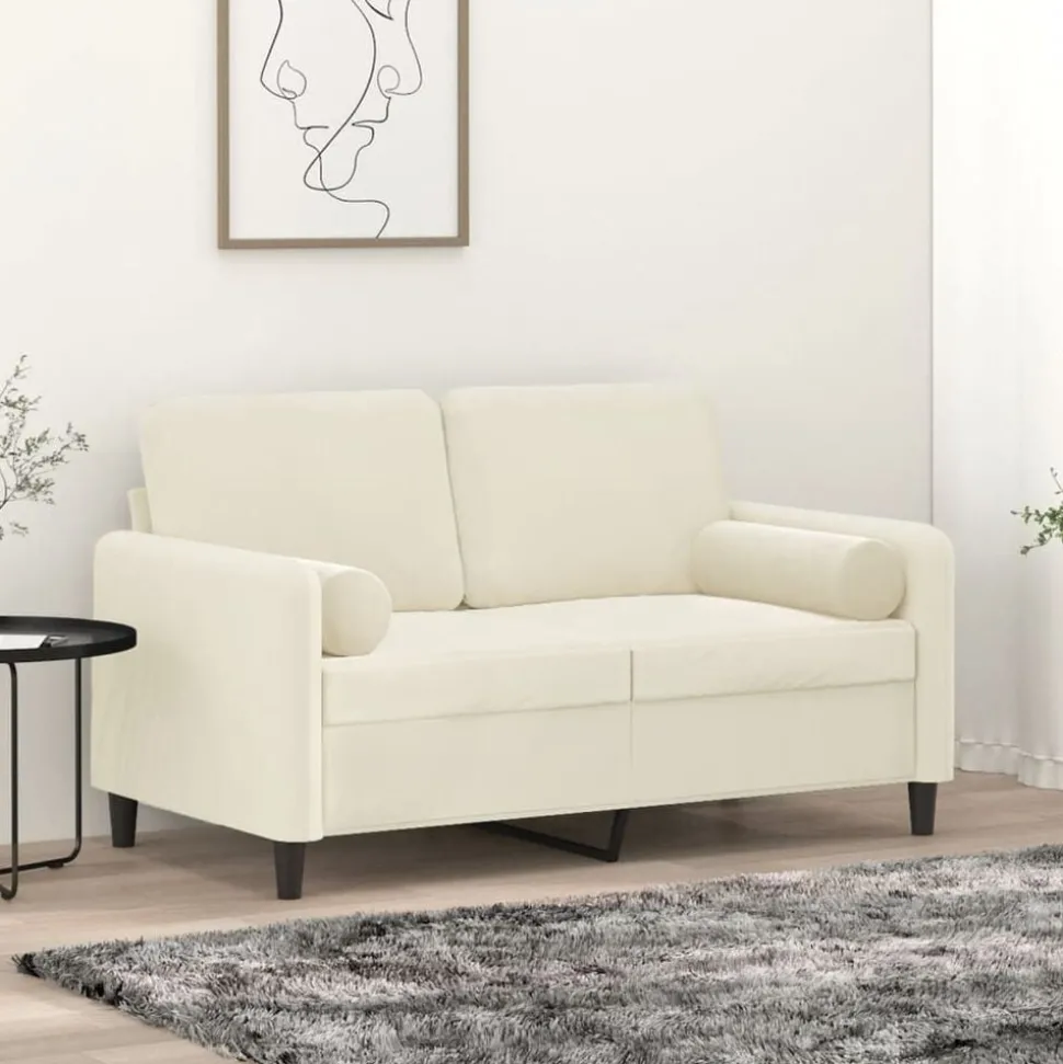 vidaXL Tweezitsbank met sierkussens 120 cm fluweel crèmekleurig