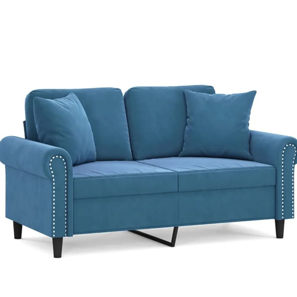 vidaXL Tweezitsbank met sierkussens 120 cm fluweel blauw
