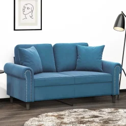 vidaXL Tweezitsbank met sierkussens 120 cm fluweel blauw