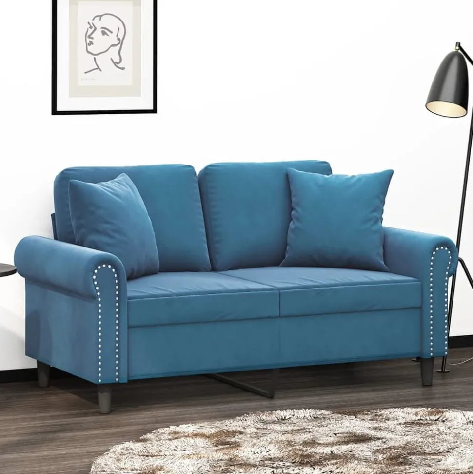 vidaXL Tweezitsbank met sierkussens 120 cm fluweel blauw