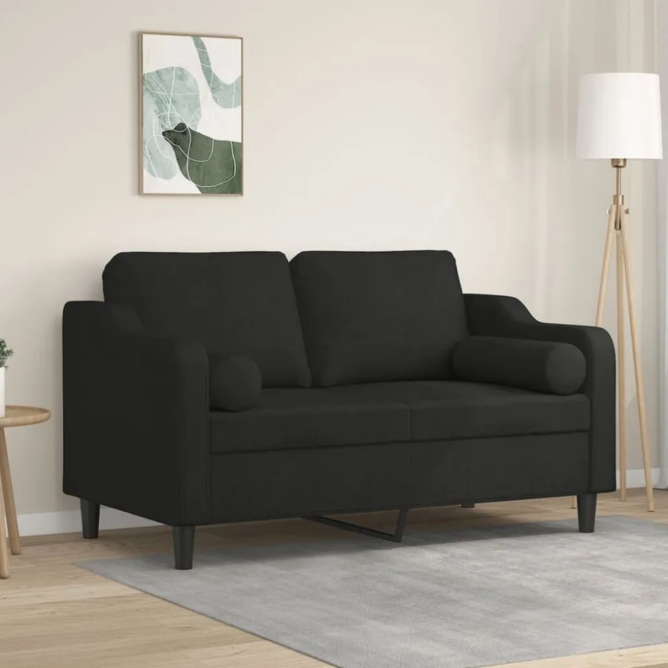 vidaXL Tweezitsbank met sierkussens 120 cm stof zwart