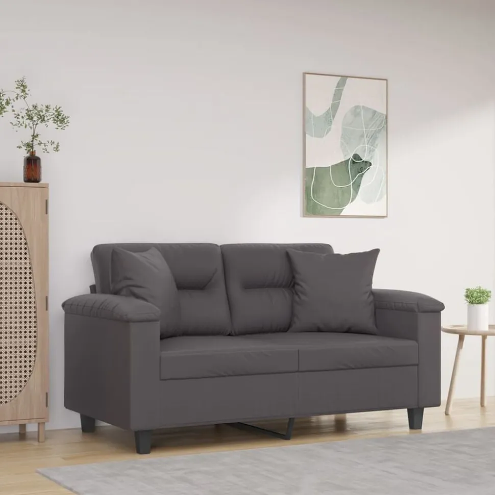 vidaXL Tweezitsbank met sierkussens 120 cm kunstleer grijs