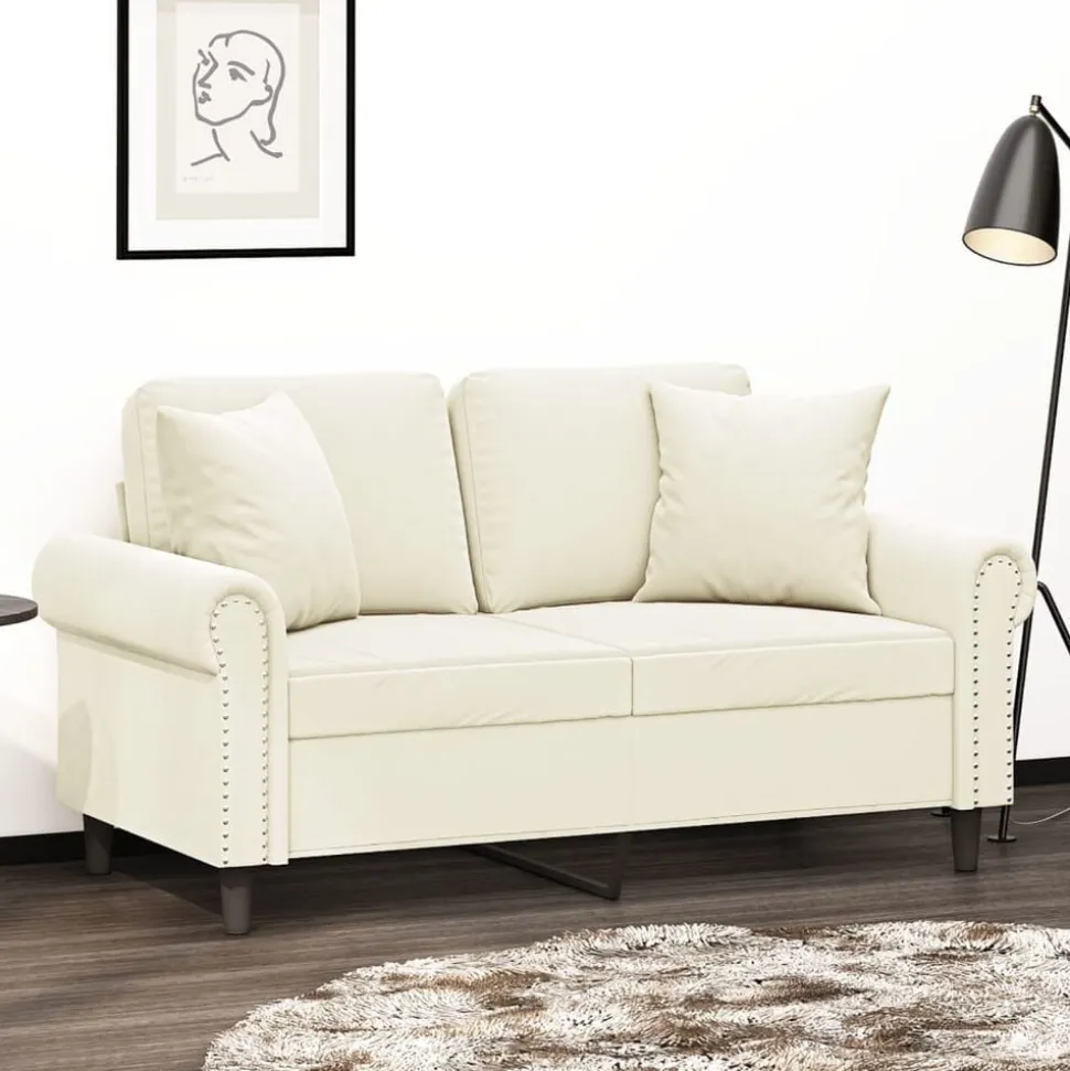 vidaXL Tweezitsbank met sierkussens 120 cm fluweel crèmekleurig