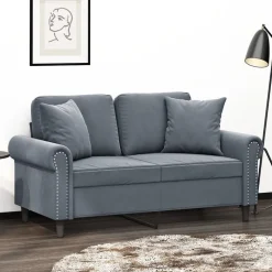 vidaXL Tweezitsbank met sierkussens 120 cm fluweel donkergrijs
