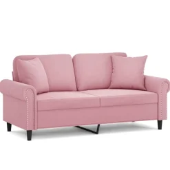 vidaXL Tweezitsbank met sierkussens 140 cm fluweel roze