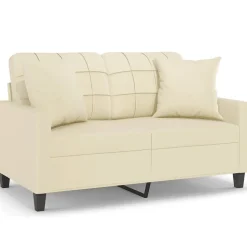 vidaXL Tweezitsbank met sierkussens 120 cm kunstleer crèmekleurig