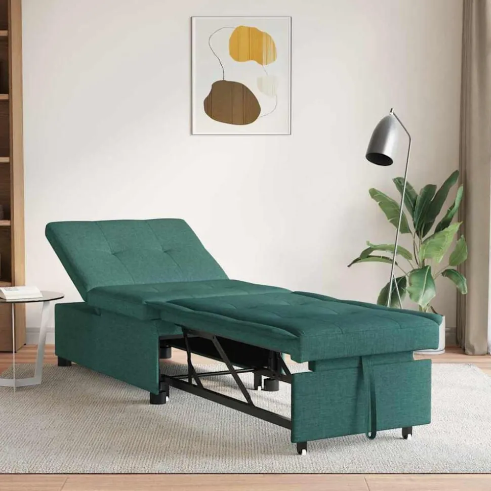vidaXL Uittrekbare Slaapbank Donkergroen 194 x 50 x 82 cm Stof