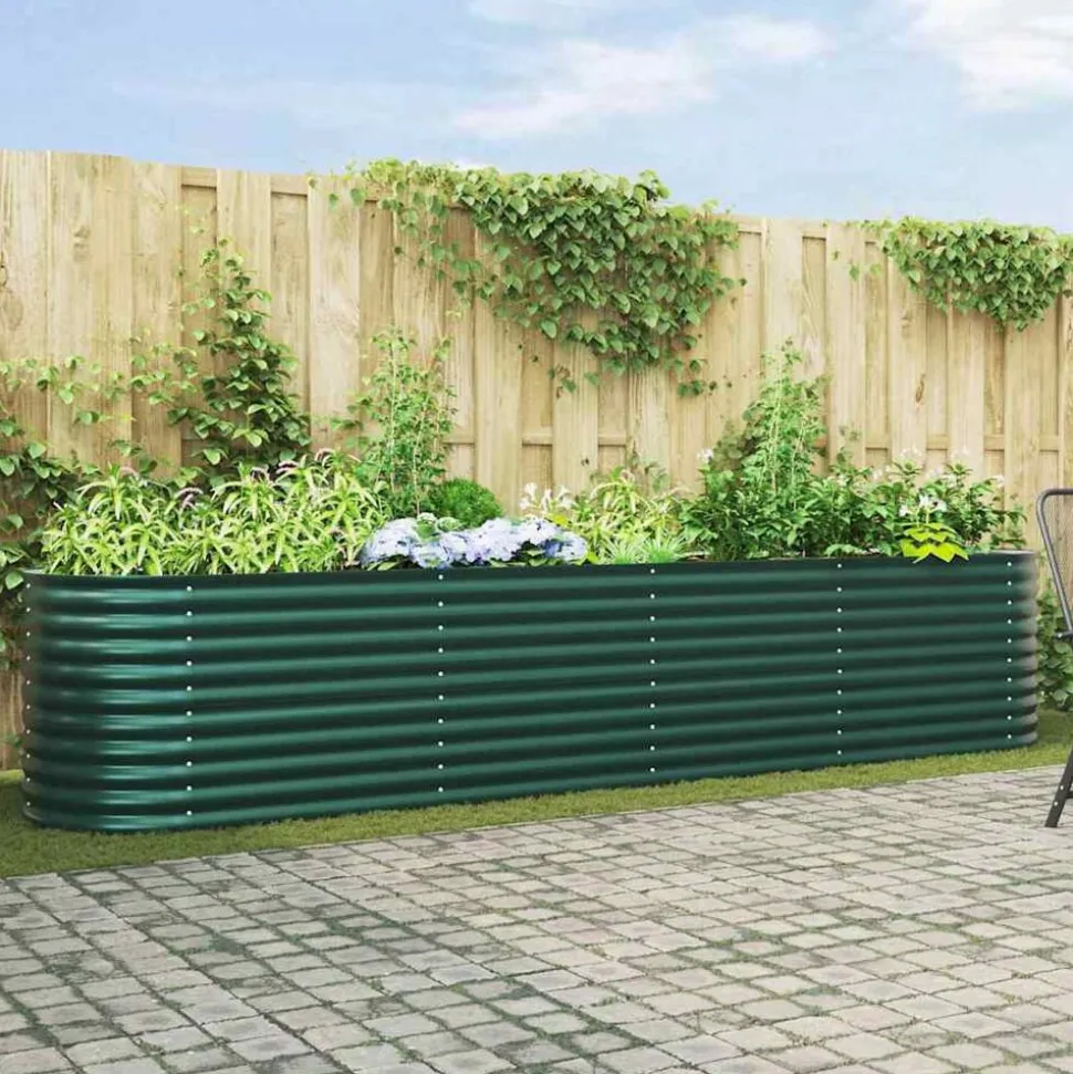 vidaXL Verhoogd bed Groen 400 x 80 x 81 cm Staal