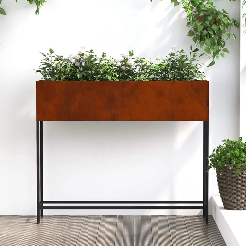 vidaXL Verhoogde Tuin Plantbak Roestig 100 x 26 x 82 cm Cortenstaal