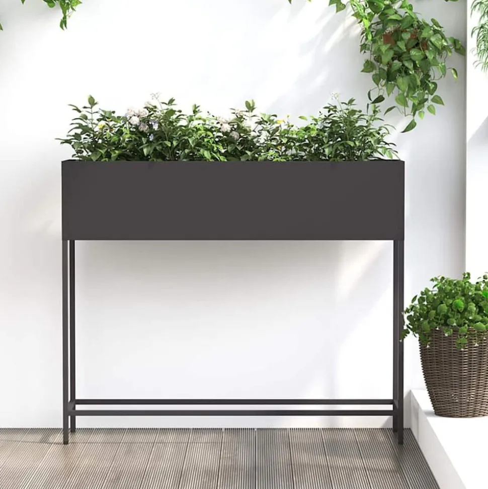 vidaXL Verhoogde Tuin Plantbak Zwart 100 x 26 x 82 cm Staal