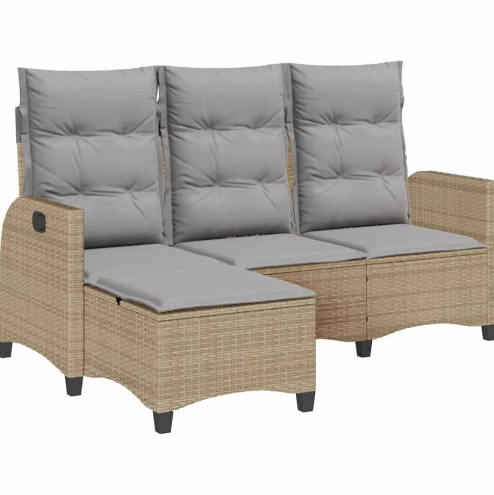 vidaXL Verstelbare tuinbank met kussens L-vormig beige poly rattan