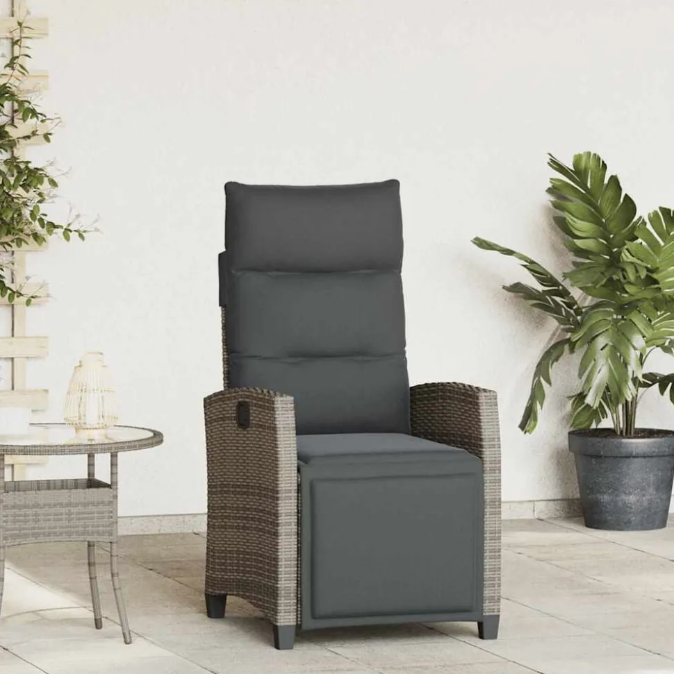 vidaXL Verstelbare tuinstoel met bijzettafel poly rattan grijs