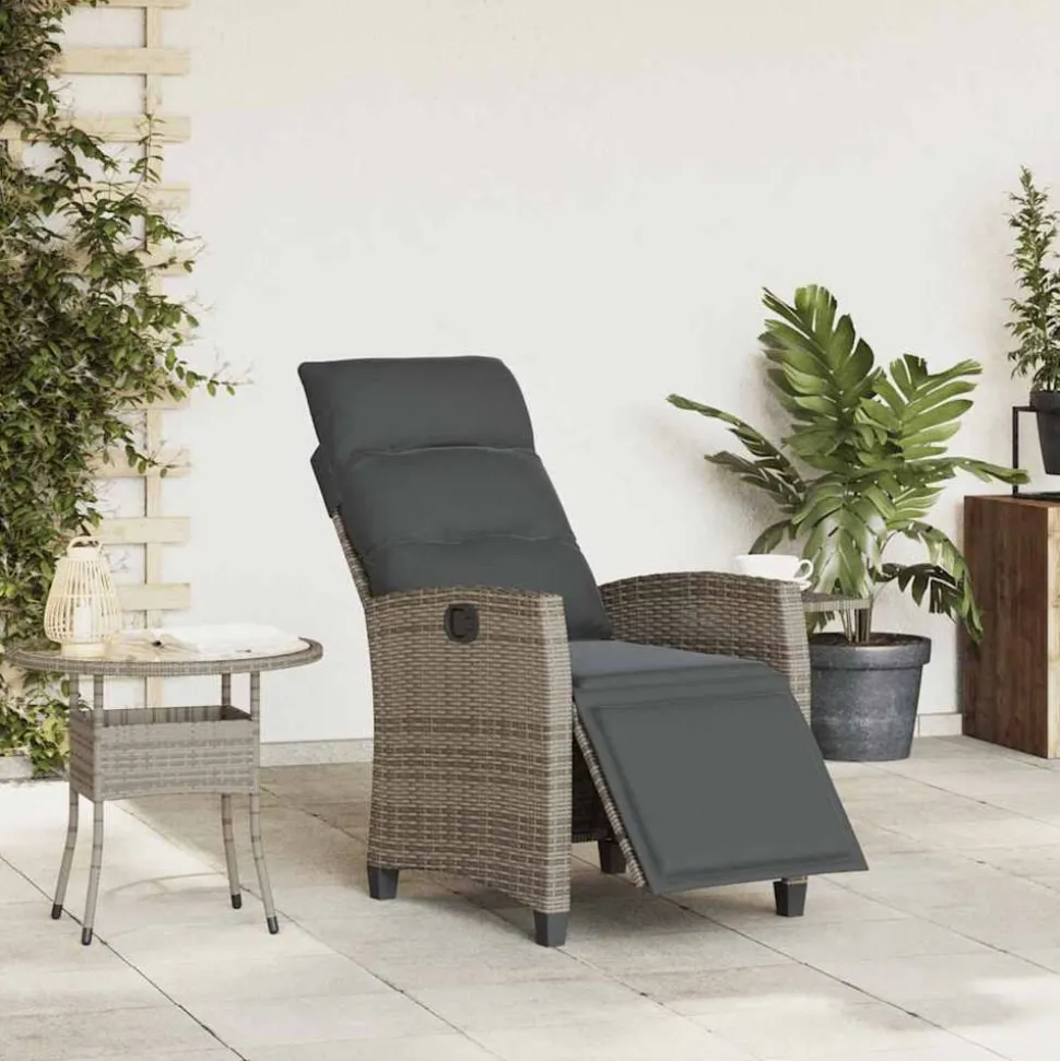 vidaXL Verstelbare tuinstoel met bijzettafel poly rattan grijs