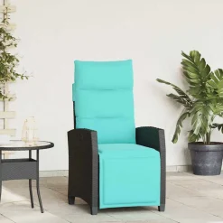 vidaXL Verstelbare tuinstoel met bijzettafel poly rattan zwart