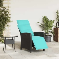 vidaXL Verstelbare tuinstoel met bijzettafel poly rattan zwart
