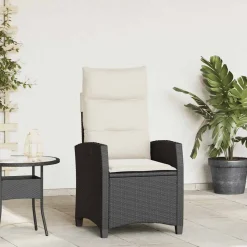 vidaXL Verstelbare tuinstoel met bijzettafel poly rattan zwart