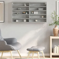vidaXL Vitrinekast 100x15x58 cm bewerkt hout grijs sonoma eikenkleurig