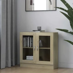 vidaXL Vitrinekast 82,5x30,5x80 cm bewerkt hout sonoma eikenkleurig
