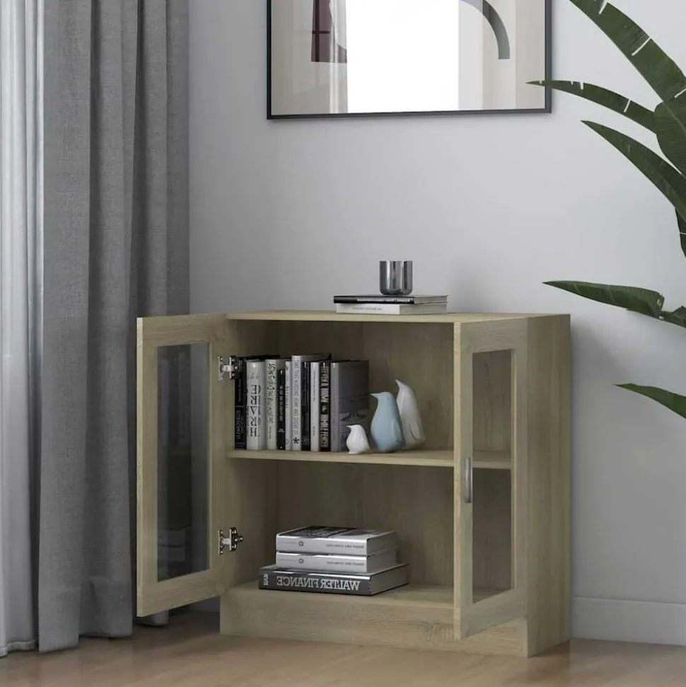 vidaXL Vitrinekast 82,5x30,5x80 cm bewerkt hout sonoma eikenkleurig