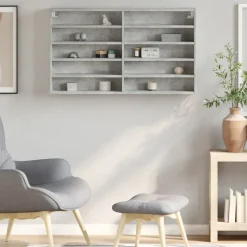 vidaXL Vitrinekast 100x15x58 cm bewerkt hout betongrijs
