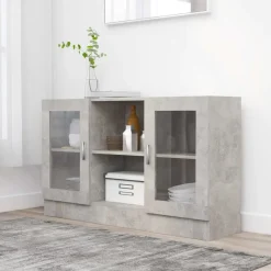 vidaXL Vitrinekast 120x30,5x70 cm bewerkt hout betongrijs
