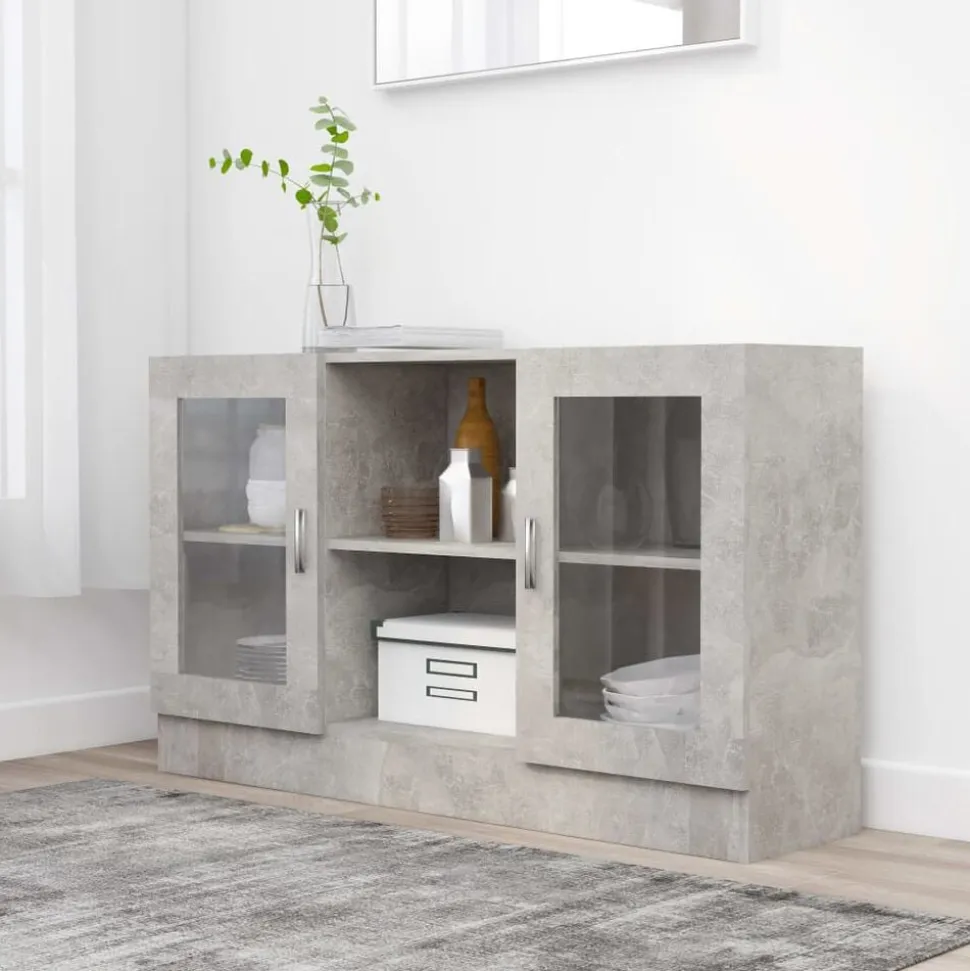 vidaXL Vitrinekast 120x30,5x70 cm bewerkt hout betongrijs