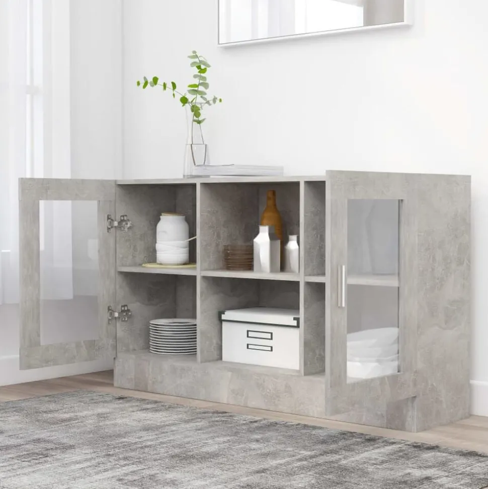 vidaXL Vitrinekast 120x30,5x70 cm bewerkt hout betongrijs