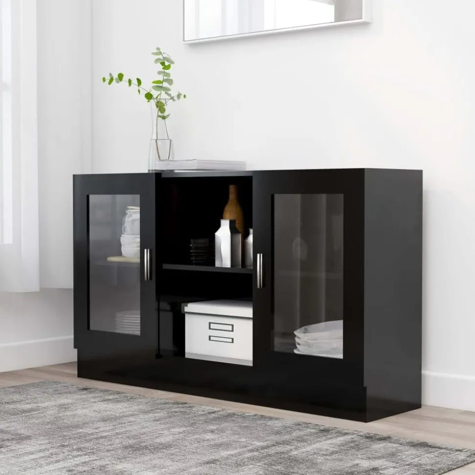 vidaXL Vitrinekast 120x30,5x70 cm bewerkt hout zwart