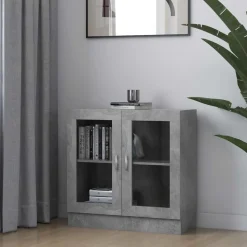 vidaXL Vitrinekast 82,5x30,5x80 cm bewerkt hout betongrijs