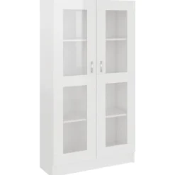 vidaXL Vitrinekast 82,5x30,5x150 cm bewerkt hout hoogglans wit