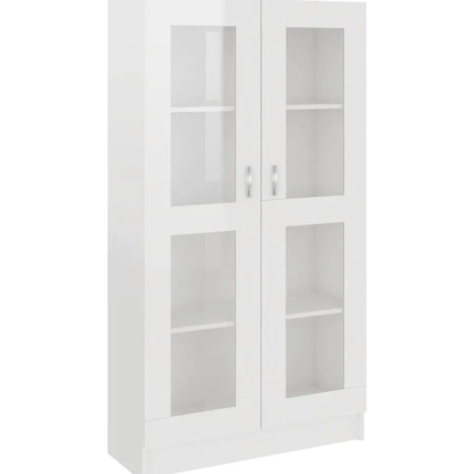 vidaXL Vitrinekast 82,5x30,5x150 cm bewerkt hout hoogglans wit
