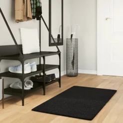 vidaXL Vloerkleed HUARTE laagpolig zacht wasbaar 60x110 cm zwart