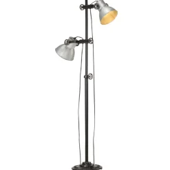 vidaXL Vloerlamp met 2 lampenkappen E27 gietijzer zilverkleurig