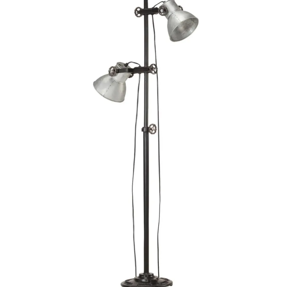 vidaXL Vloerlamp met 2 lampenkappen E27 gietijzer zilverkleurig