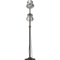 vidaXL Vloerlamp met 2 lampenkappen E27 gietijzer zilverkleurig