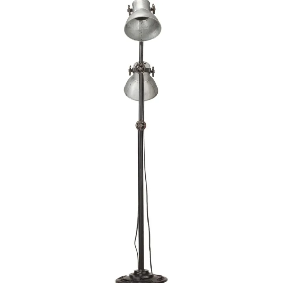 vidaXL Vloerlamp met 2 lampenkappen E27 gietijzer zilverkleurig