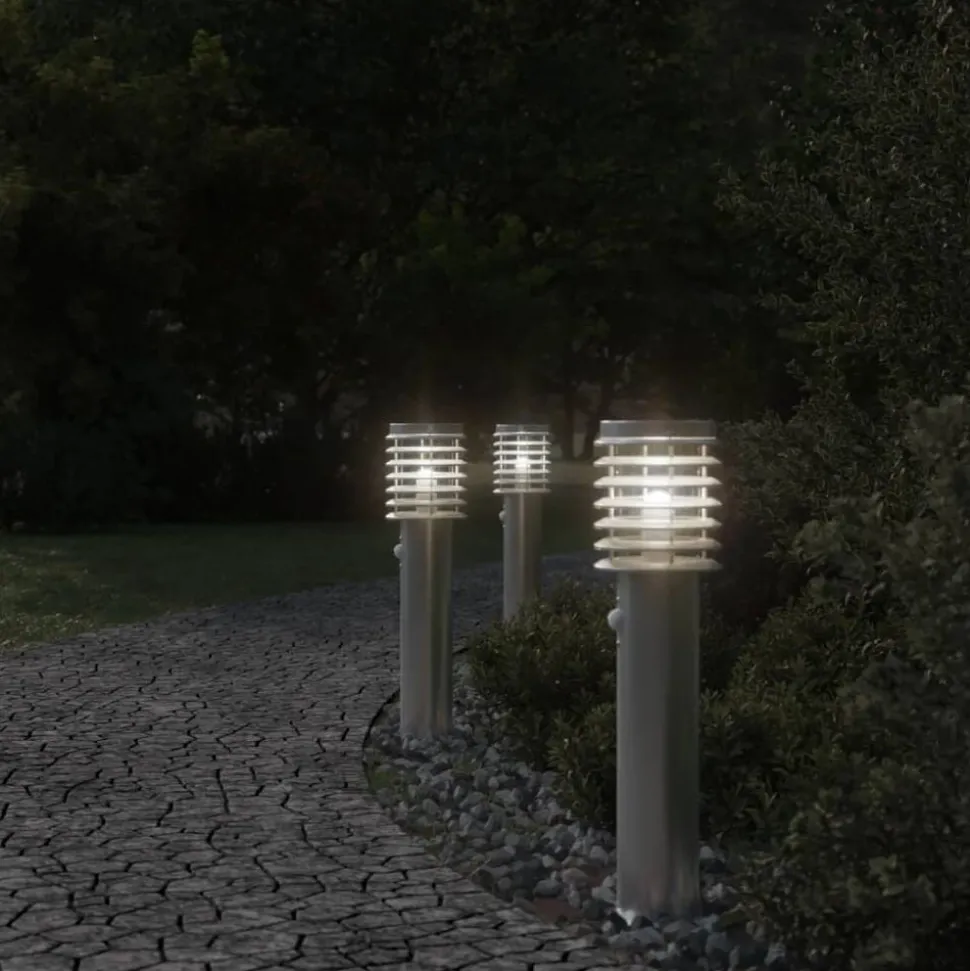 vidaXL Vloerlamp voor buiten met sensor 60 cm roestvrijstaal zilver